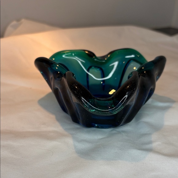 Vintage Murano Style Blue-Green Glass Art Bowl/MCM - Picture 6 of 10